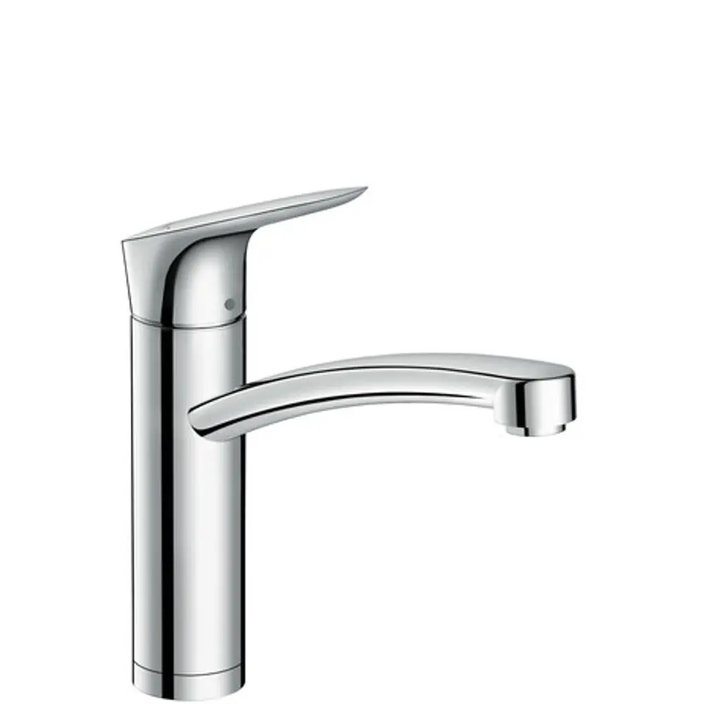 Hansgrohe Spültischmischer in chrom. Der Wasserhahn hat eine geschwungene Form und eine leicht zugängliche Bedienung, geeignet für den Einsatz am Spülbecken.